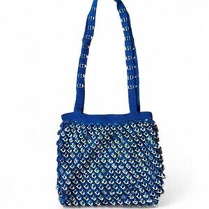Vintage blue woven pop tab